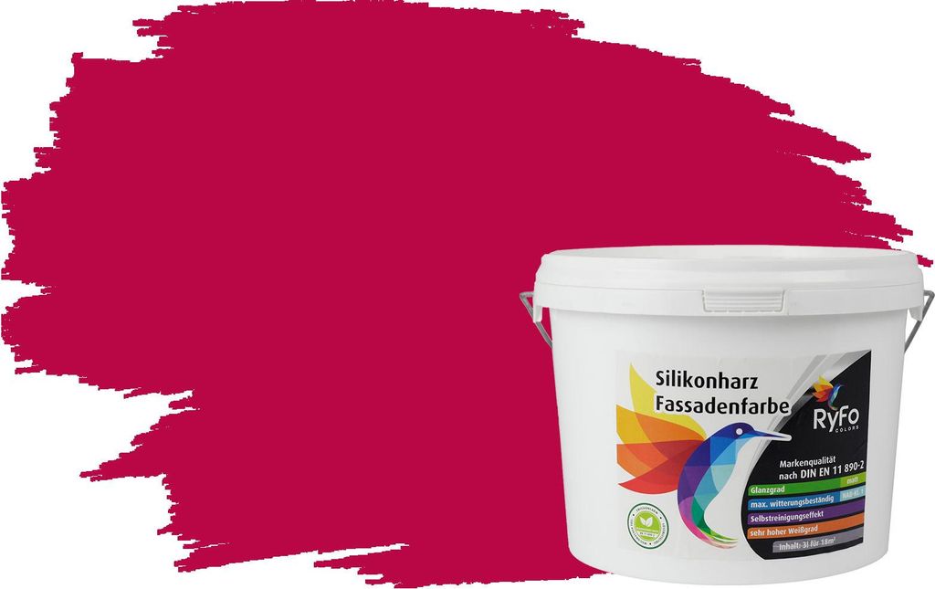 RyFo Colors Silikonharz Fassadenfarbe Lotuseffekt Trend Bordeaux 3l - bunte Fassadenfarbe, weitere Violett Farbtöne und Größen erhältlich, Deck...