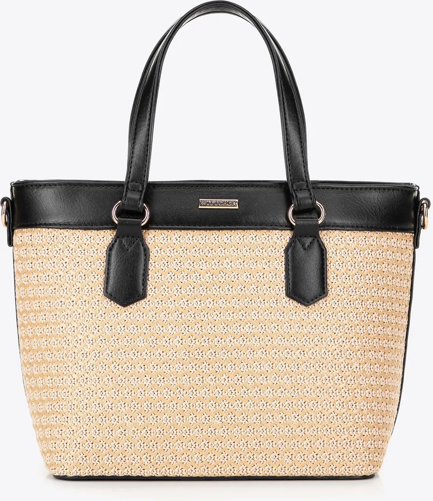 Sac panier chic en osier tressé et similicuir beige et noir Wittchen