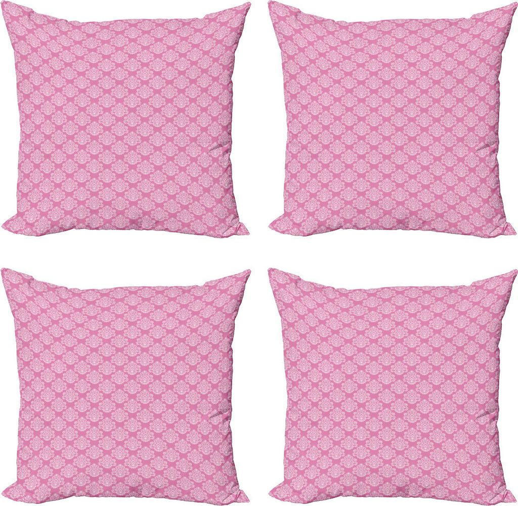 ABAKUHAUS Damast Kissenbezug Set (4 Stück), Naher Osten Blossom, Moderner Doppelseitiger Digitaldruck, 50 cm x 50 cm, rosa, Weiß,