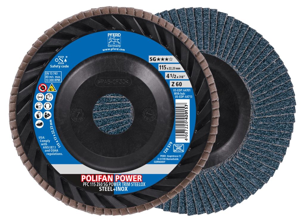 PFERD POLIFAN flap discs zirconia alumina Z SG POWER TRIM STEELOX, 11,5 cm, 10 Stück(e)