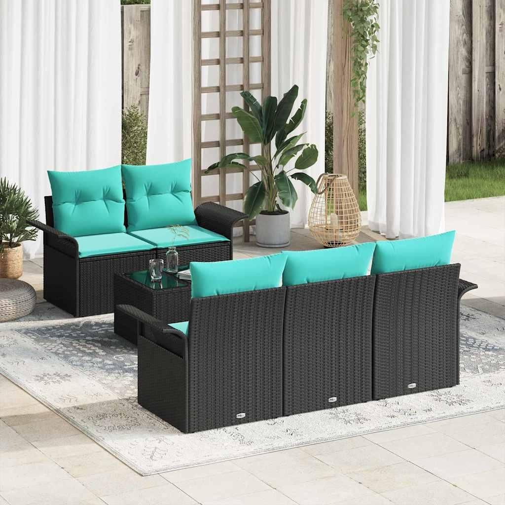 Gartensofa-set mit Kissen 6 pcs Schwarz Poly-Rattan - Gartenmöbelgarnituren DE19