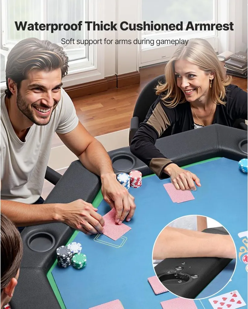 Table de poker pliable 1325mm portable - Revêtement feutrine 8 joueurs