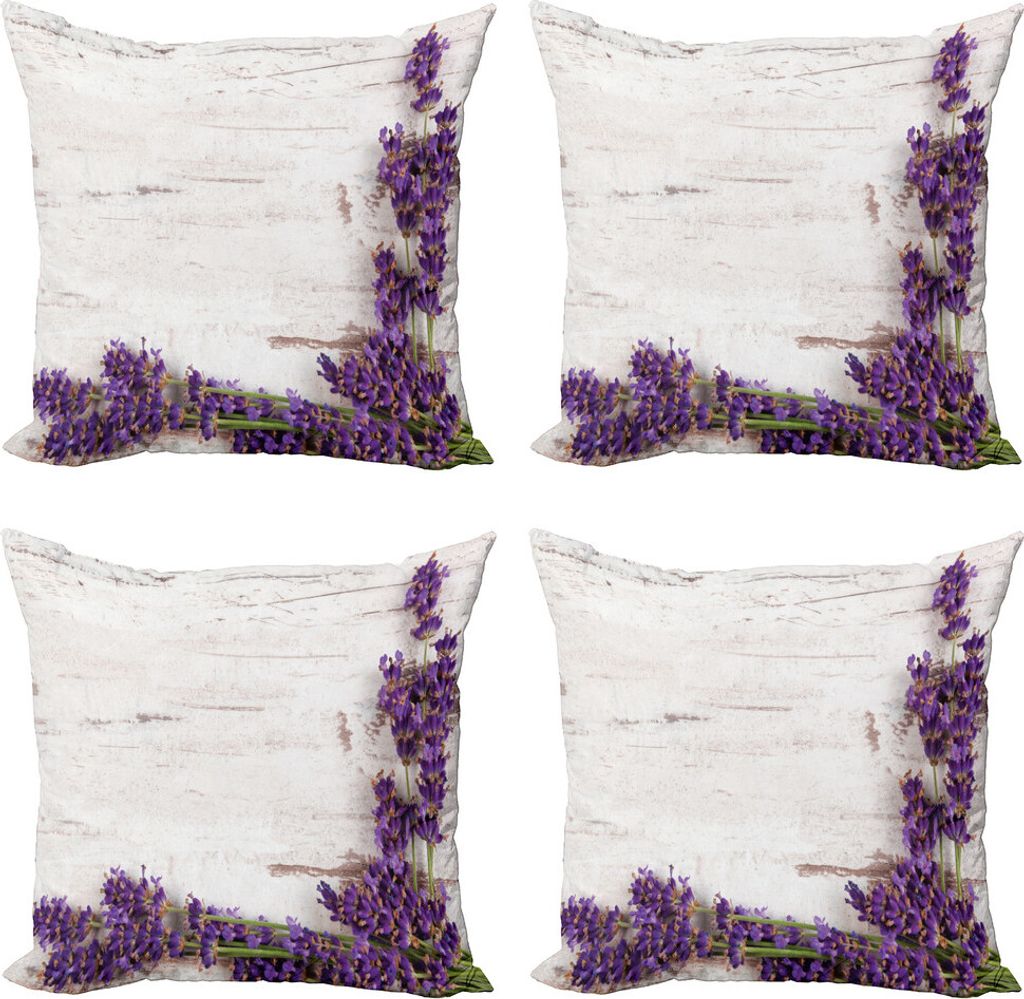 ABAKUHAUS rustikales Holz Kissenbezug Set (4 Stück), Lavendel-Blumen-Tabelle, Moderner Doppelseitiger Digitaldruck, 40 cm x 40 cm, lila Eierschale