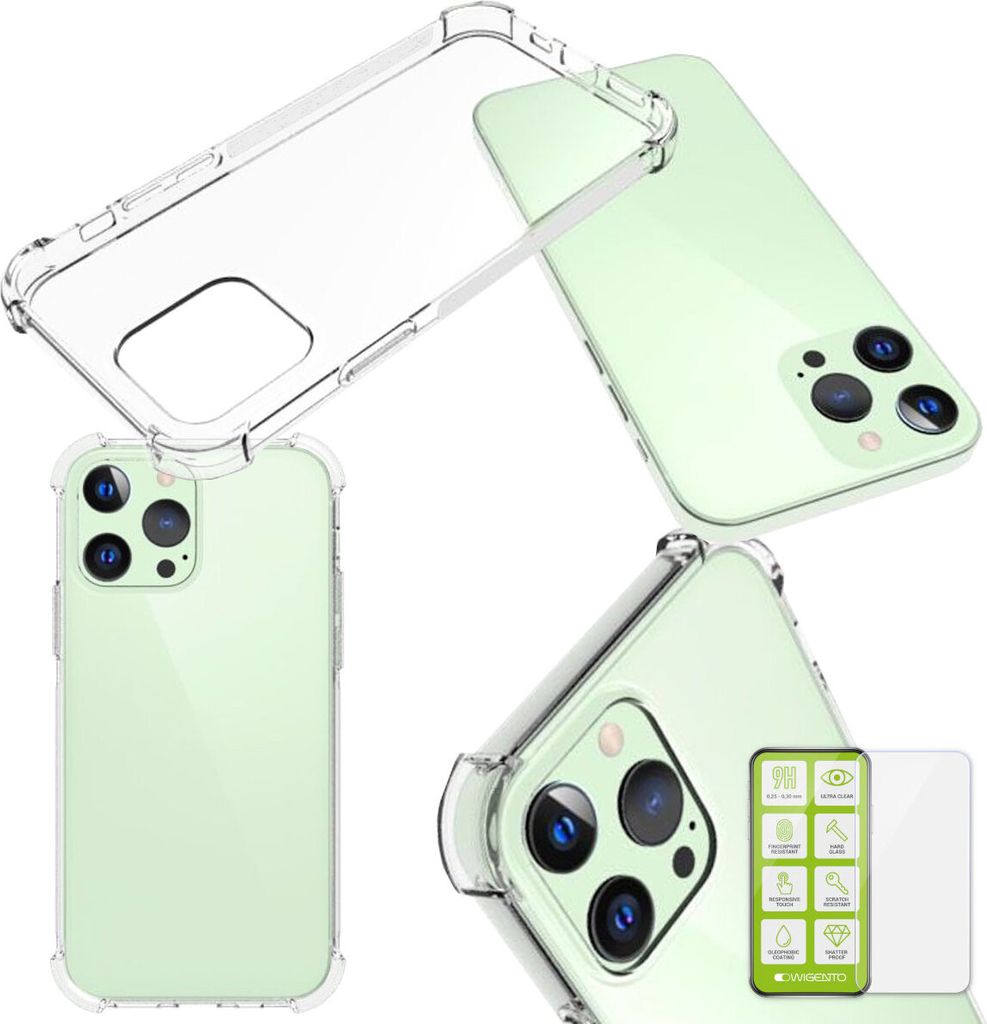 Für Apple iPhone 13 Pro Schock Silikon Transparent + H9 Glas Handy Tasche Etuis