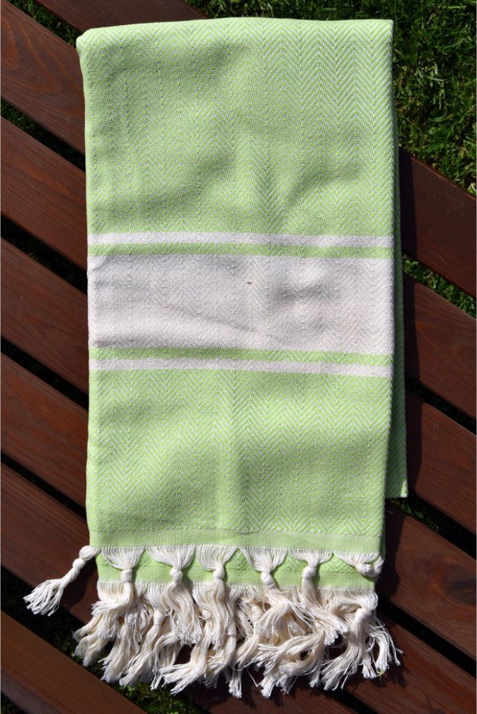 Peshtemal-Handtuch Bella Limettengrün gestreift handgewebt aus 100% Baumwolle 100x170 cm