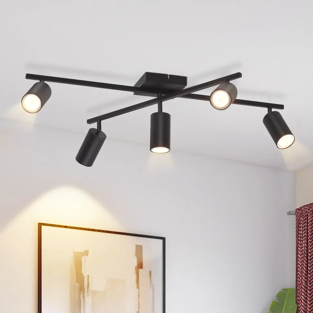 Luminaire de plafond 5 spots orientables GU10 Noir Style Industriel