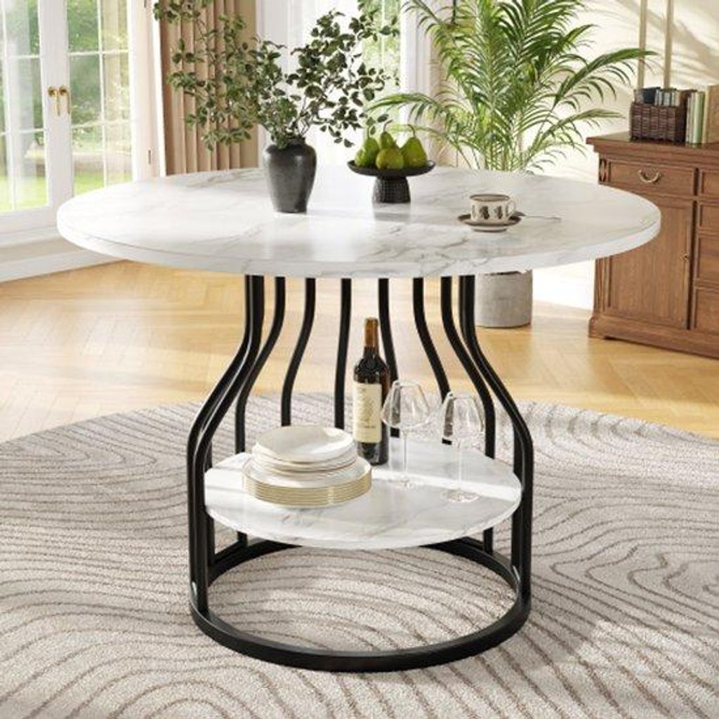 Schwarzes Wohnzimmertisch, Echtholztisch, modern, verstellbar, Tisch mit Marmortextur, für Wohnzimmer, Esszimmer