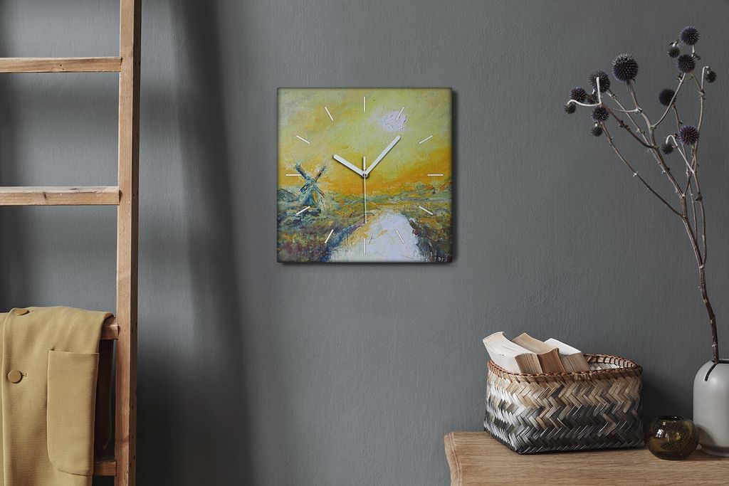 Coloray Hodiny Unikátní 30x30 cm Tiché hodiny Pro obývací pokoj a kuchyň Nástěnné hodiny Plátno Bílé ručičky hodin - Západ slunce ve...