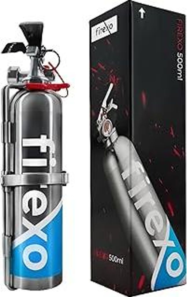 Firexo Feuerlöscher klein (500 ml) Alle Arten von Feuer – Mehrzweck-Feuerlöscher aus Edelstahl für Haushalt, Küche, Grill, Auto. Fahrzeughalt...