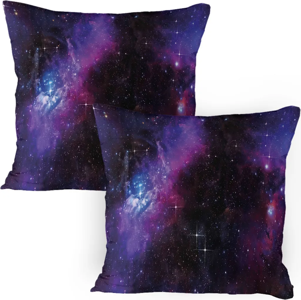 ABAKUHAUS Fodera per cuscino confezione da 2, Nebula Dark Galaxy con stelle e raggi cosmici astronomia, fodera per cuscino decorativa stampata, 80x80 cm, magenta blu