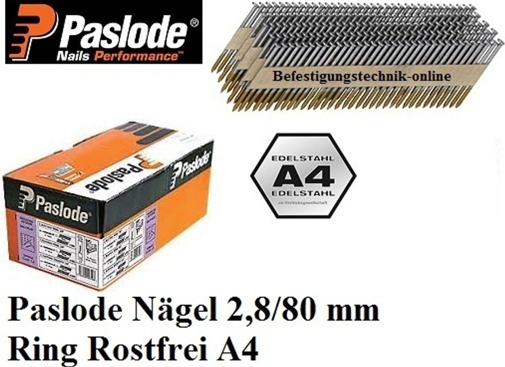 34° Streifennägel 2,8x80mm Ring rostfrei A4 papier für Nagler Paslode Senco Tjep Haubold 1550 Stück