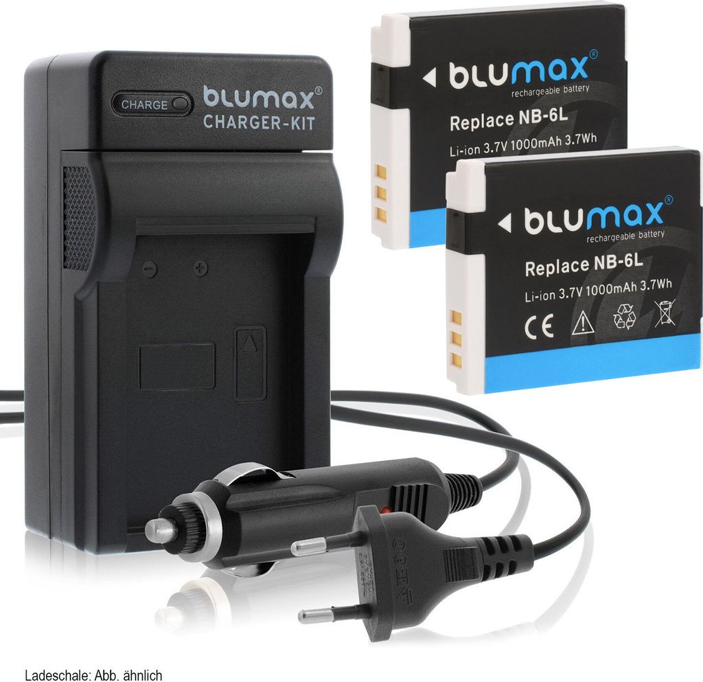 2x Akku + Lader für Canon NB-6L PowerShot SX270 HS, SX280 1000 mAh (3,7V)