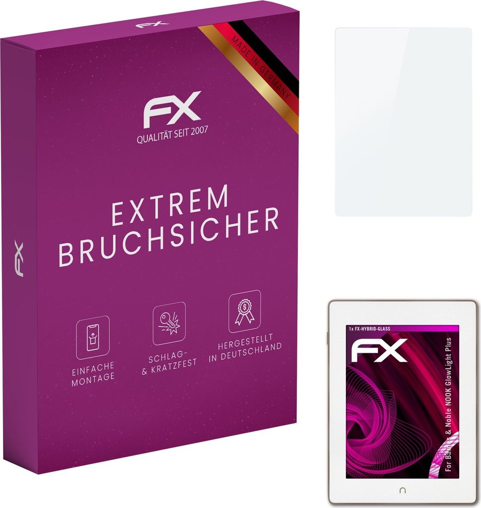 atFoliX FX-Hybrid-Glass Displayfolie kompatibel mit Barnes & Noble NOOK GlowLight Plus Glasfolie