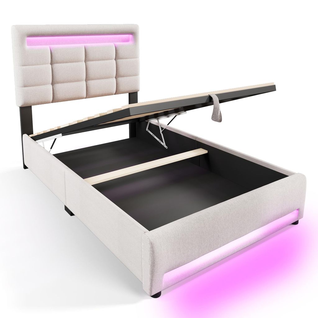 Polsterbett mit LED-Beleuchtung und USB Anschlüssen, Produktbild 