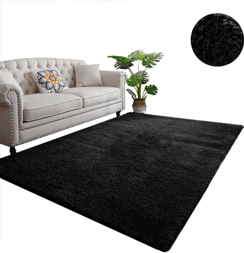 Tapis de chambre cosy Strado Alpaca 100x150 cm noir pour lit