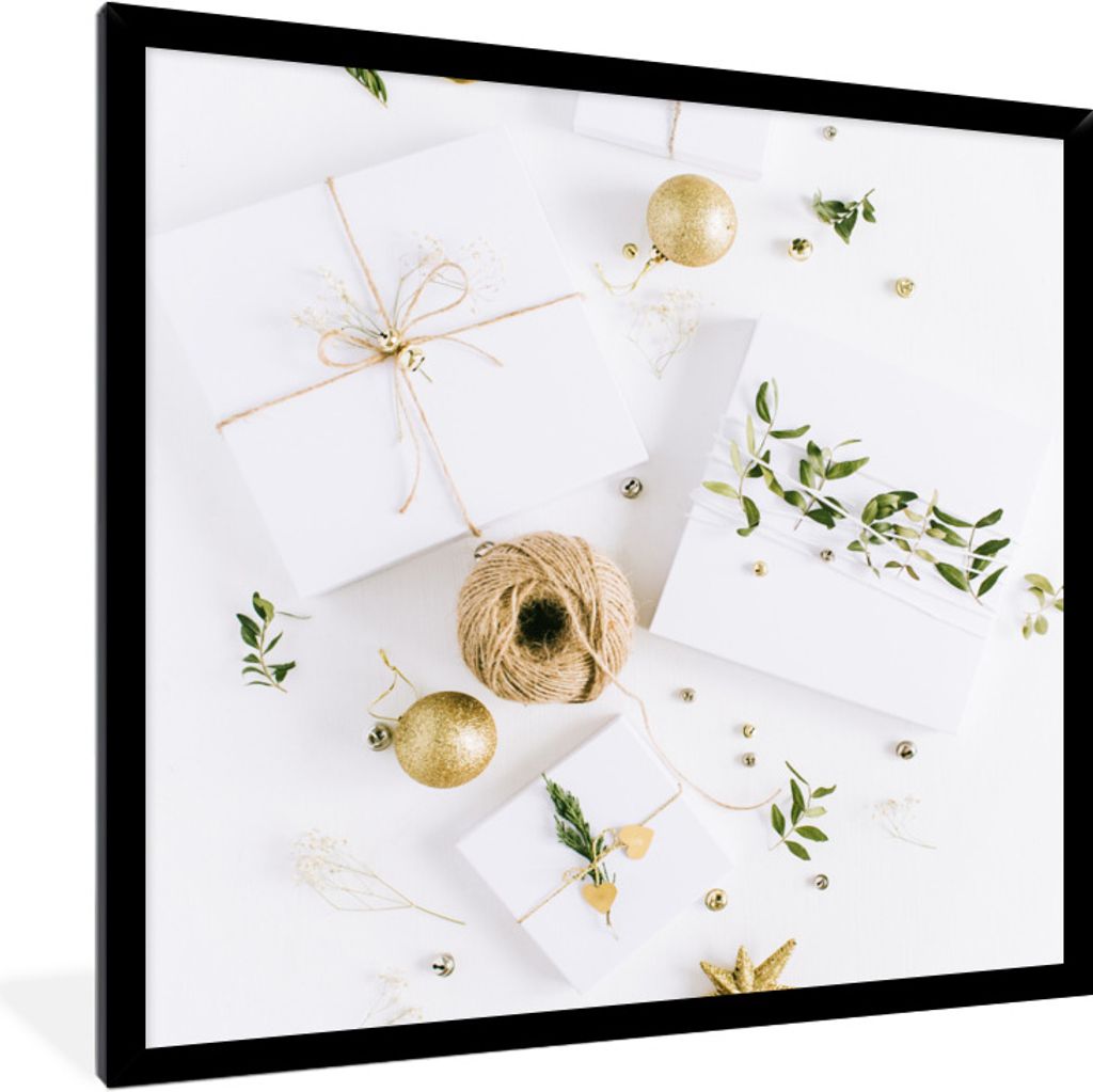 MuchoWow Gerahmtes Poster Winter - Weihnachten - Geschenk 40x40 cm - Poster mit Schwarzem Bilderrahmen Wandposter Rahmen Foto Bilder - Mit Rahmen...