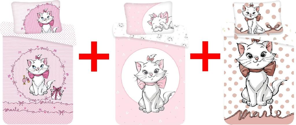 Disney Marie Aristocats Kätzchen Babybettwäsche, Kinderbettwäsche, Bettdecke 100 x 135 cm + Kopfkissen 40 x 60 cm, 100% Baumwolle, 3er-Geschenkset