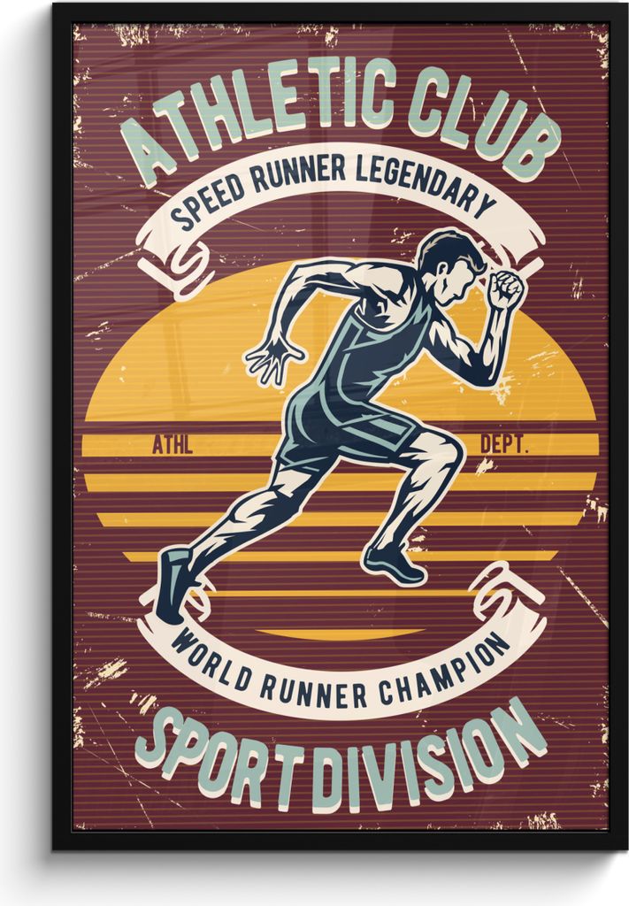 MuchoWow MuchoWow Gerahmtes Poster Laufen - Sport - Retro 60x90 cm - Poster mit zchwarzem Bilderrahmen - Kunst