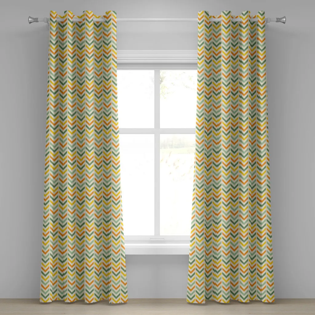 Rideaux décoratifs 2 panneaux motif paysage zigzag rétro 280x175 cm