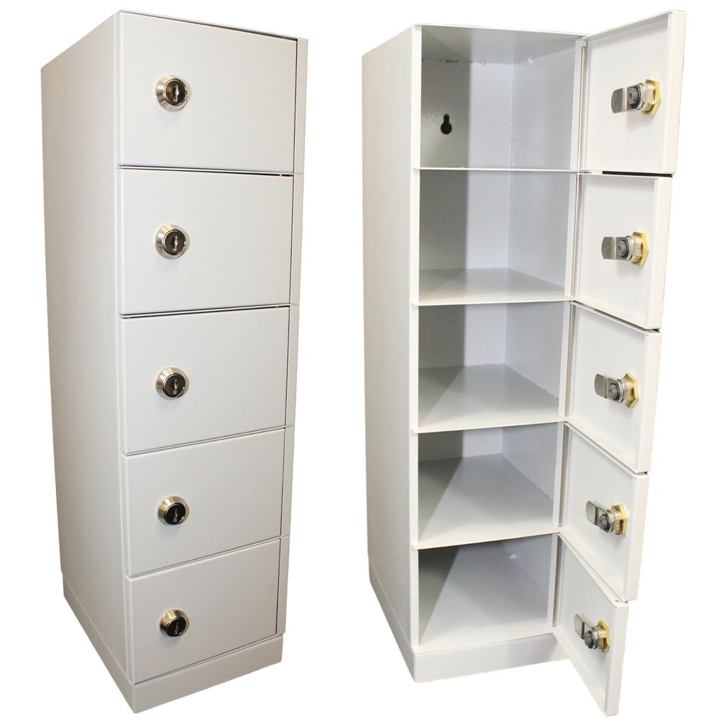 LEOMAR | Handyschrank für Schule & Unternehmen | 5 Fächer | Abschließbar mit Schlüsseln | Wandmontage | aus Stahlblech | 53x15x20 cm