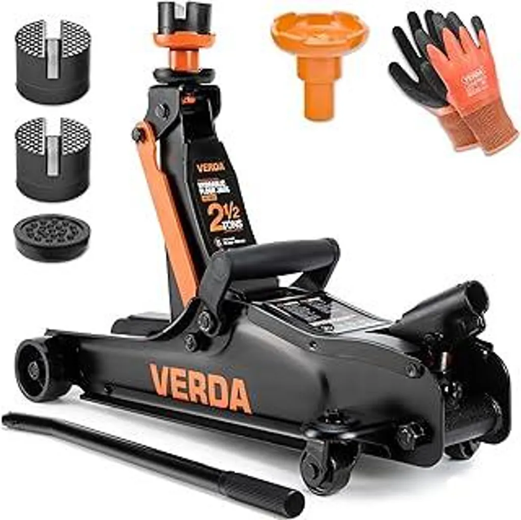 Verda Martinetto idraulico 2,5 t, 85-365 mm, 3X gomma, maniglia robusta, martinetto di manovra per auto, professionale, supporto, piatto, camper, fuoristrada, sollevatore, guanti da lavoro, sollevatore per auto