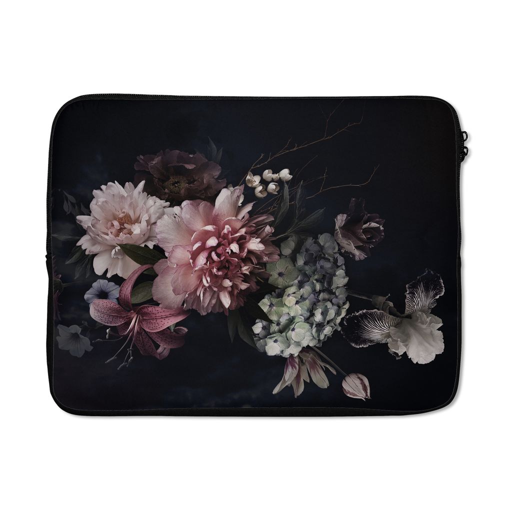 MuchoWow Laptop Hülle 17 Zoll Laptoptasche Blumen - Vintage - Pastell - Rosa - Weiß - Zipper - Schutzabdeckung