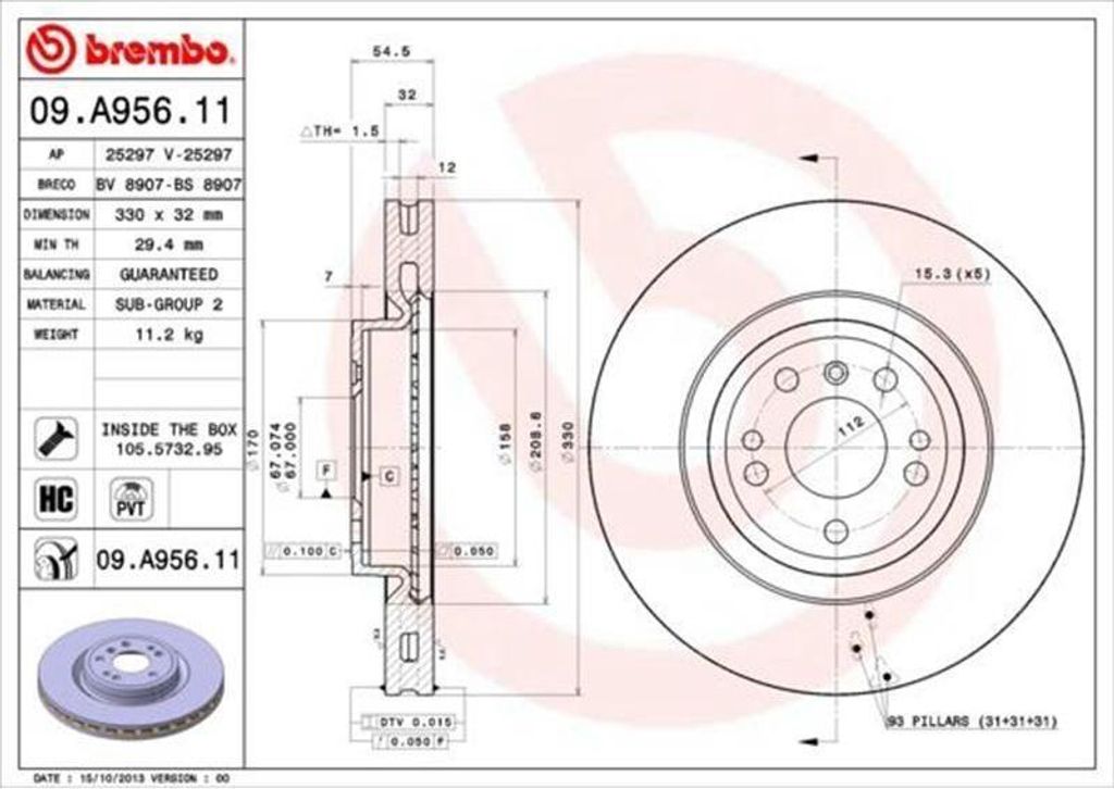 Bremsscheibe BREMBO 09.A956.11 Produktbild 