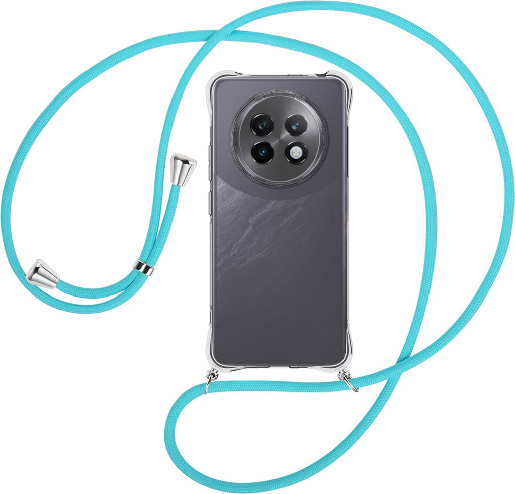 Handykette Backcover-Schutzhülle mit Band (Metall silberfarben) für Realme 13 Plus 5G - türkis