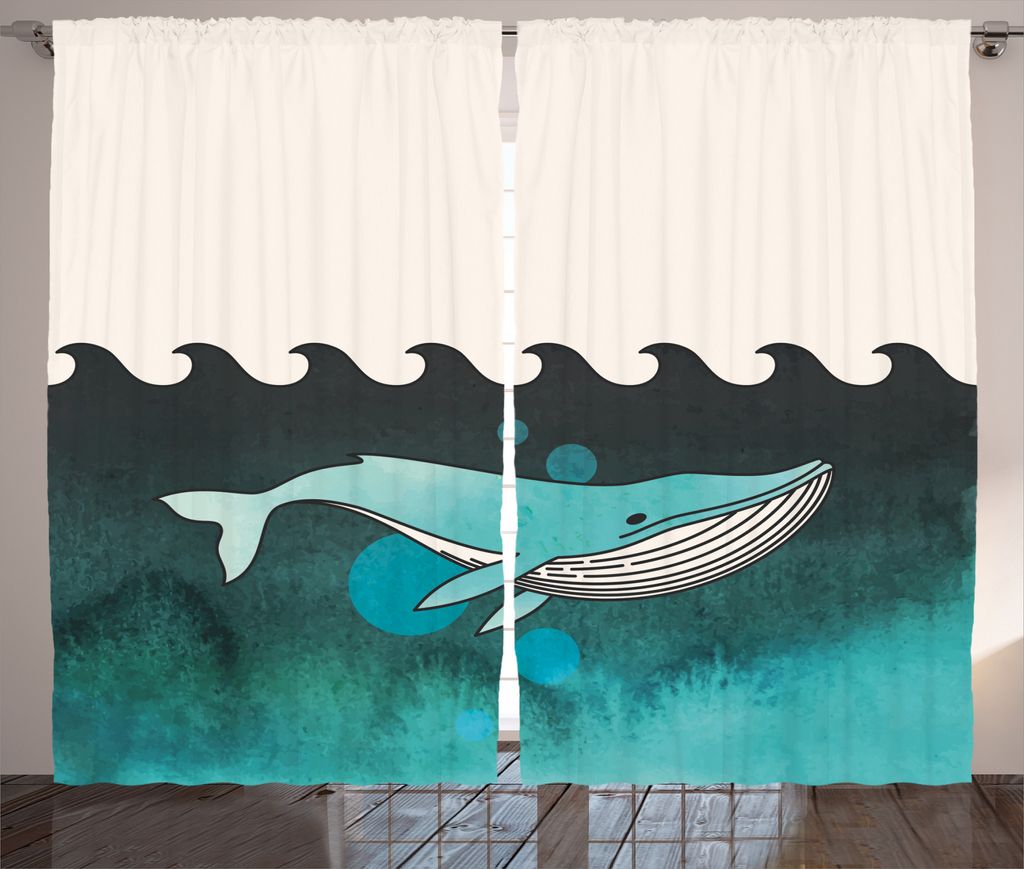 ABAKUHAUS Tier Rustikaler Vorhang, Wal in der Nähe von Palm Island, Wohnzimmer Universalband Gardinen mit Schlaufen und Haken, 280 x 225 cm, Grün...