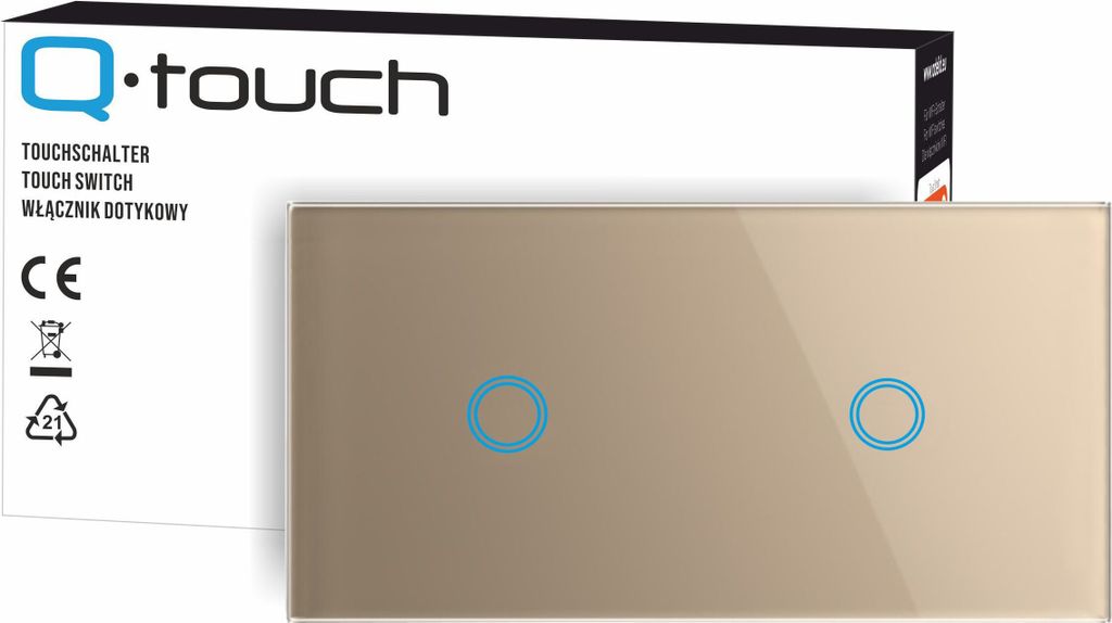 Touchschalter Panel 1+1 Glas gold Qtouch Wandschalter ohne Modul