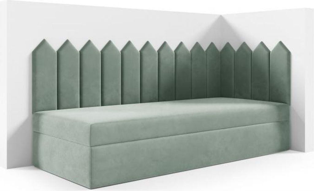 LIKMA Kinderbett 70x200 cm Mintgrün Bett mit Bettkasten Jugendbett Polsterbett Kopfteil Velvet Stoff