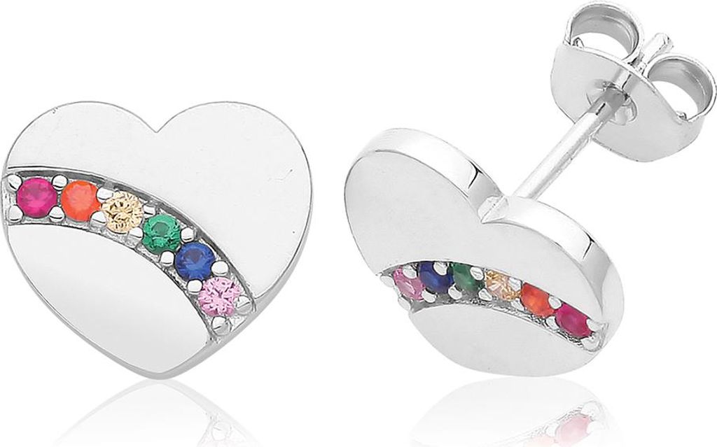 Schöne 925 Sterling Silber (Rhodiniert) Herz Damen - Paar Ohrstecker mit Zirkonia - 11mm*10mm; TRS33414