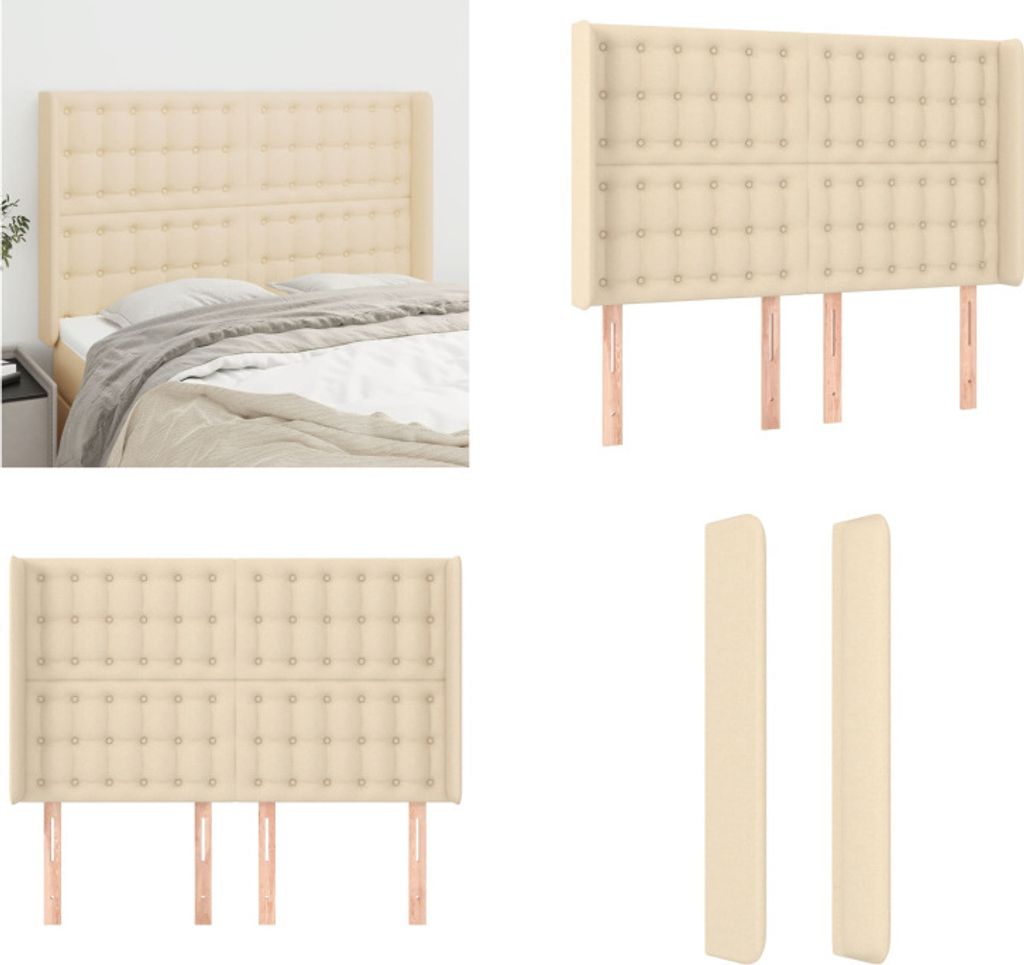 vidaXL Kopfteil mit Ohren Creme 147x16x118/128 cm Stoff - Kopfteil - Kopfteile - Bett-Kopfteil - Bettkopfteil