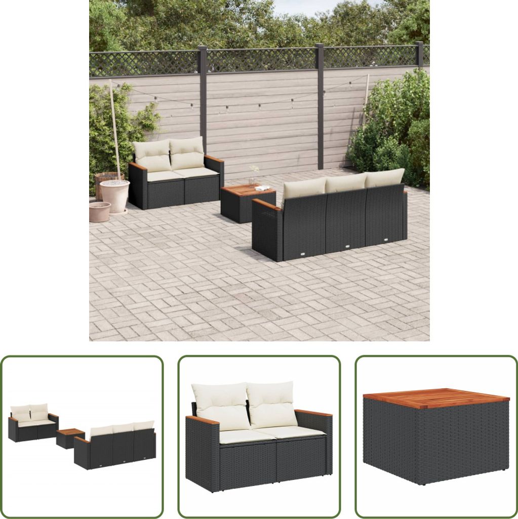 The Living Store 6-tlg. Garten-Sofagarnitur mit Kissen Schwarz Poly Rattan