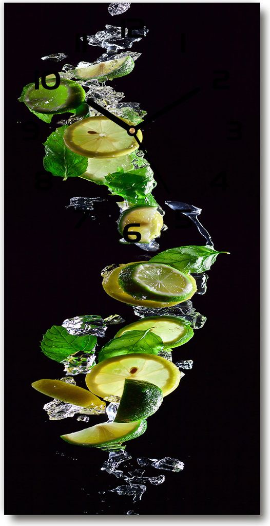Wanduhr aus Glas – 30x60 cm - Glasbild - Glasuhr - Gehärtetes Glas -Limetten und Zitronen