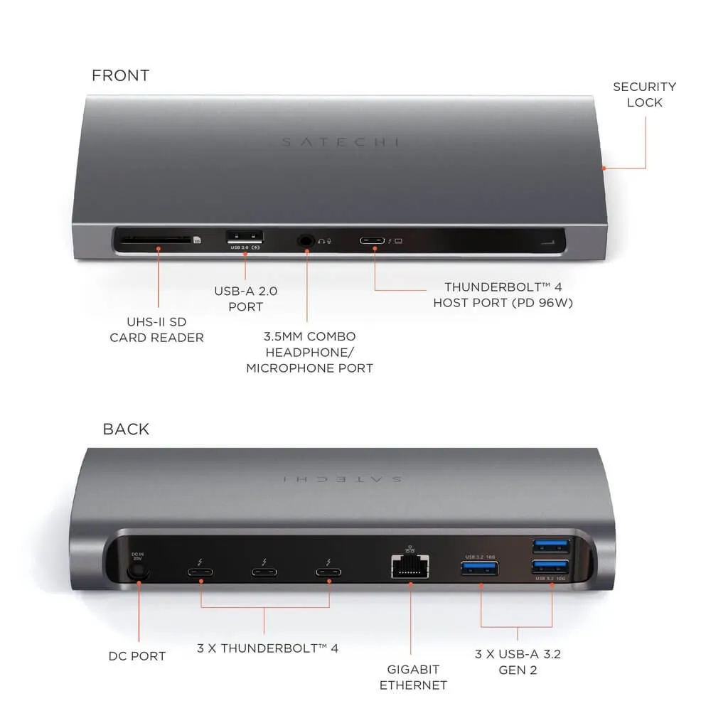 Dock Satechi Thunderbolt 4 EU avec Double Affichage 4K et Charge Rapide - 15