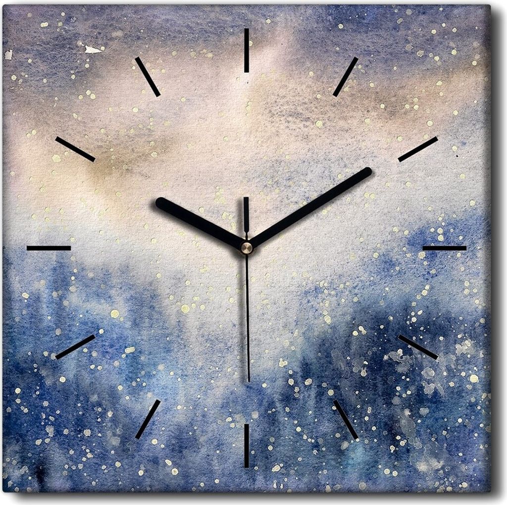 Coloray Uhr auf Leinwand 30x30 cm Wand Uhr Dekoration Wohnzimmer Segeltuch schwarze Hände -Abstraktion Schneewinter.