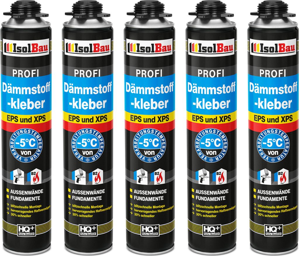 Isolbau B2 Dämmstoffkleber - 5 x 750 ml Perimeterkleber für EPS- & XPS-Platten - 1K PolyurethanKlebeschaum für Dämmung und Isolieren