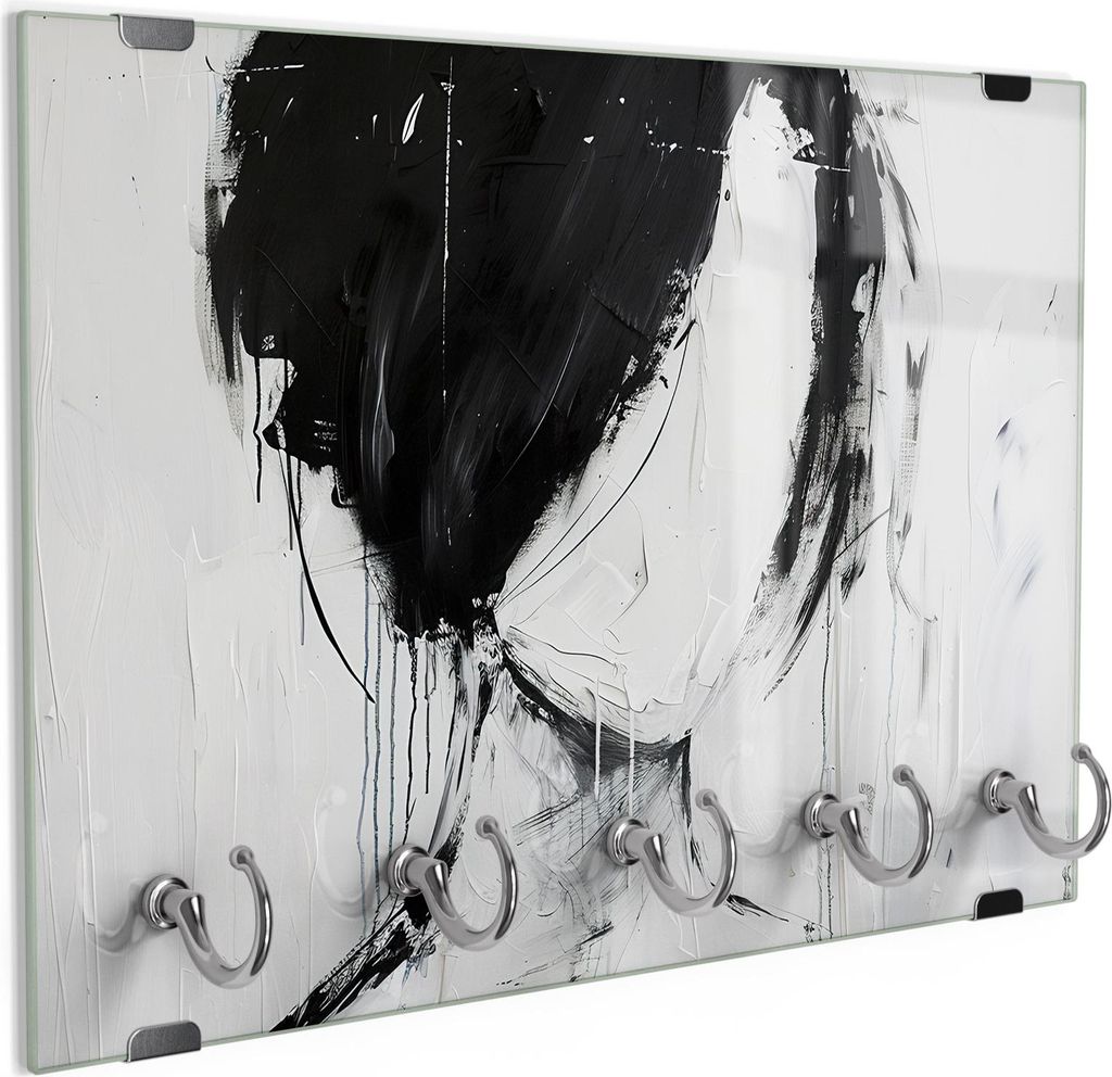 DEQORI Schlüsselbrett Glas 30x20 cm 'Das Gesicht der Stille' Schlüssel Halter Board Haken