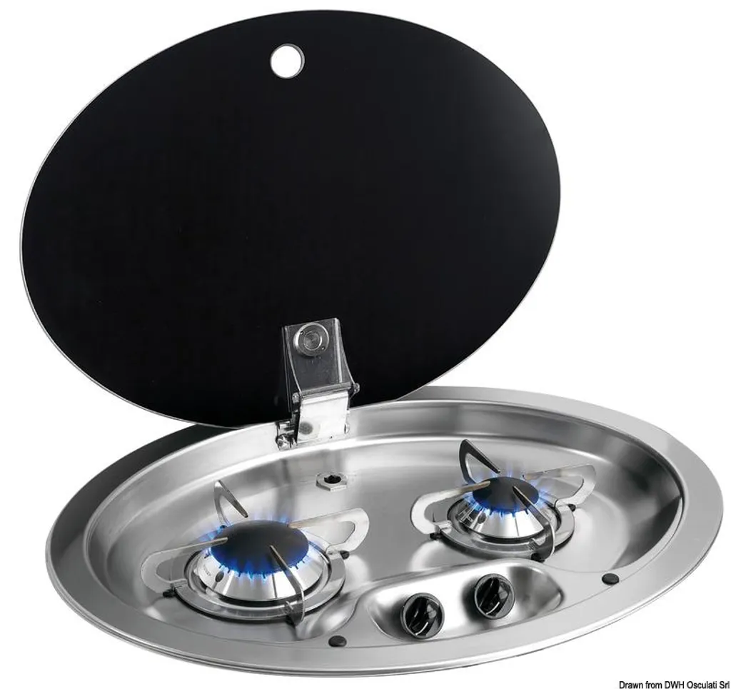Plaque de cuisson inox 2 feux 510x390mm avec couvercle en verre fumé