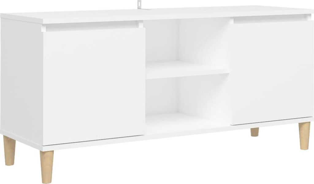 vidaXL TV-Schrank mit Massivholz-Beinen Weiß 103,5x30x50 cm