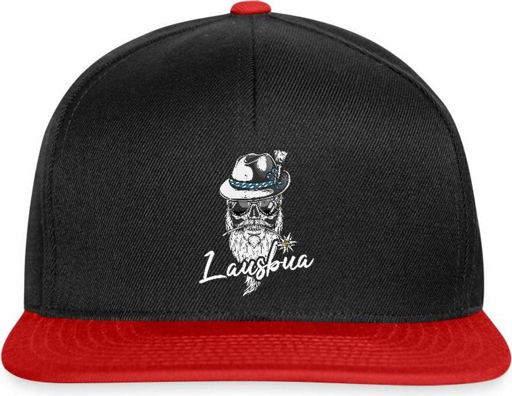 Spreadshirt Lausbua Totenkopf Mit Trachtenhut Snapback Cap, One size, Schwarz/Rot