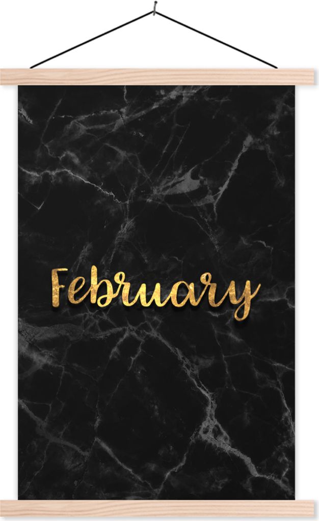 MuchoWow Textilposter Kalender - Februar - Gold - Marmor 40x60 cm mit holzfarbenen Rahmen - Poster