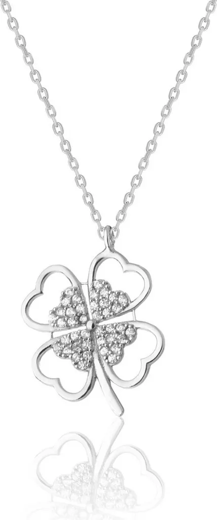 Collier trèfle argent 925 doré rose avec cœurs et oxydes de zirconium