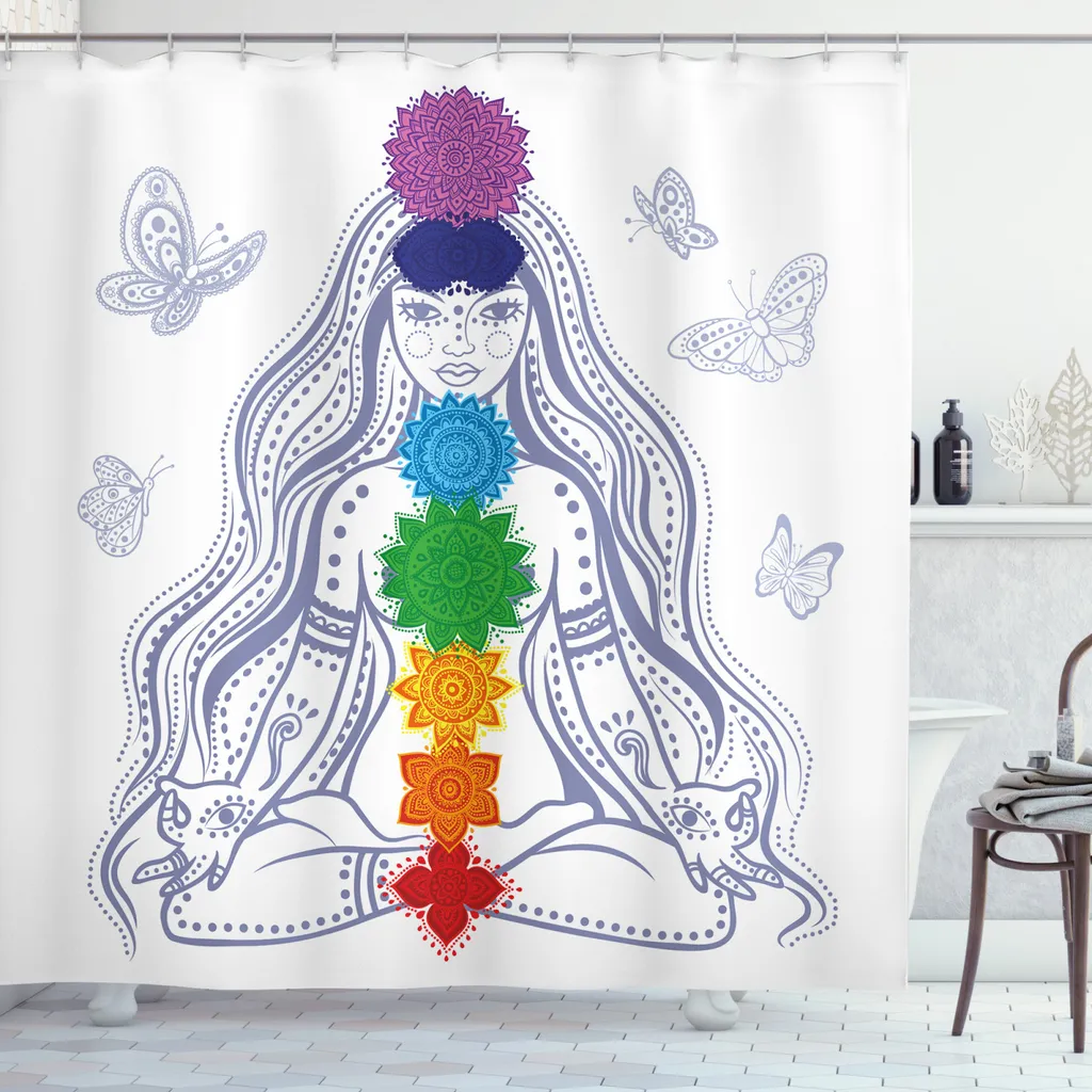 Rideau de douche imprimé Yoga en tissu imperméable et anti-moisissure