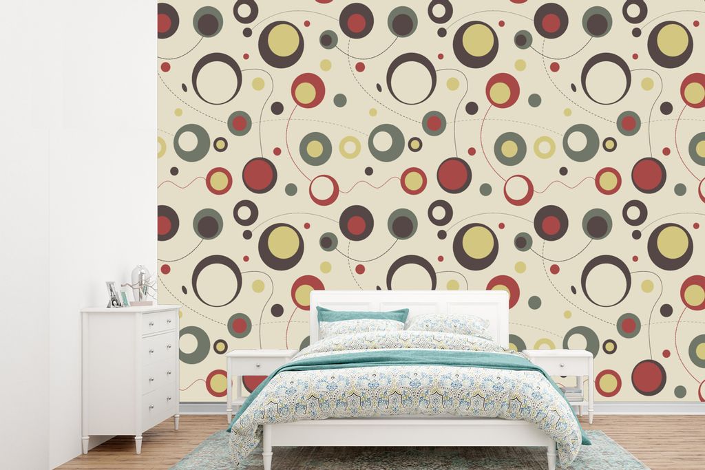 MuchoWow Fototapete für Wohnzimmer oder Schlafzimmer Wandtapete Vinyl Motivtapete Kreis - Linie - Design - 360x260 cm - Wohnzimmer tapete