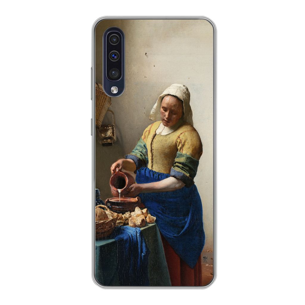 MuchoWow Handyhülle Schutzhülle Hülle für Samsung Galaxy A30s Das Milchmädchen - Vermeer - Alte Meister Silikon Softcase Handy Hülle - Kart...