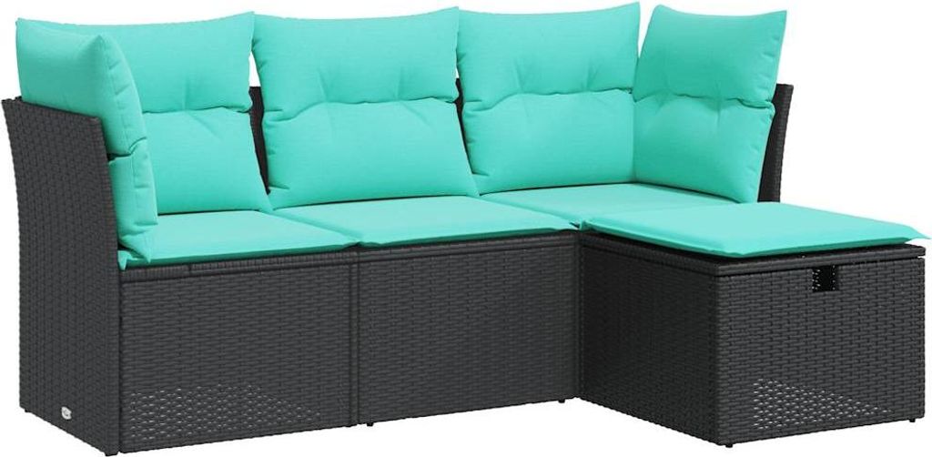 4-tlg. Garten-Sofagarnitur mit Kissen Schwarz Poly Rattan