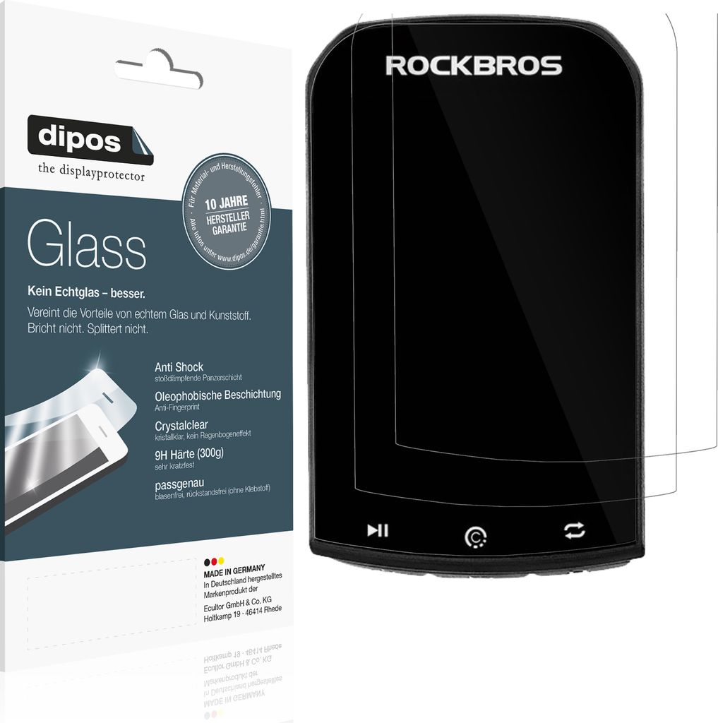 2x Schutzfolie für Rockbros Bike Computer 2.90 Zoll - Anti-Shock 9H Folie dipos Glass Kunststoffglas