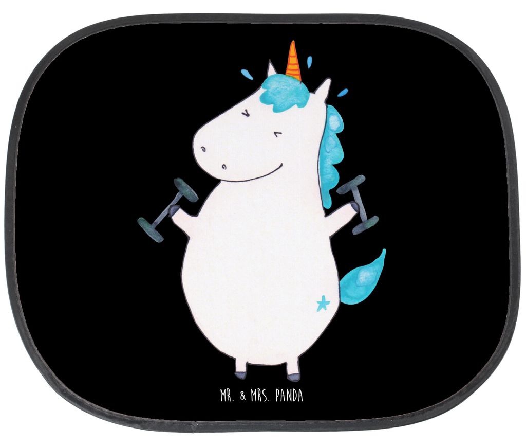 Mr. & Mrs. Panda Sonnenschutz Auto Einhorn Fitness - Schwarz - Geschenk, Einhörner, Unicorn, Sonnenblende, Fitnessstudio, Seitenscheibe, Sport, Gy...